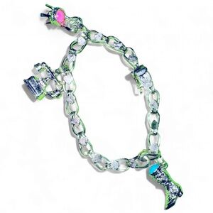 Beautiful solid 
 .925 Silver Heart Charm Bracelet with Pink and Blue Accents